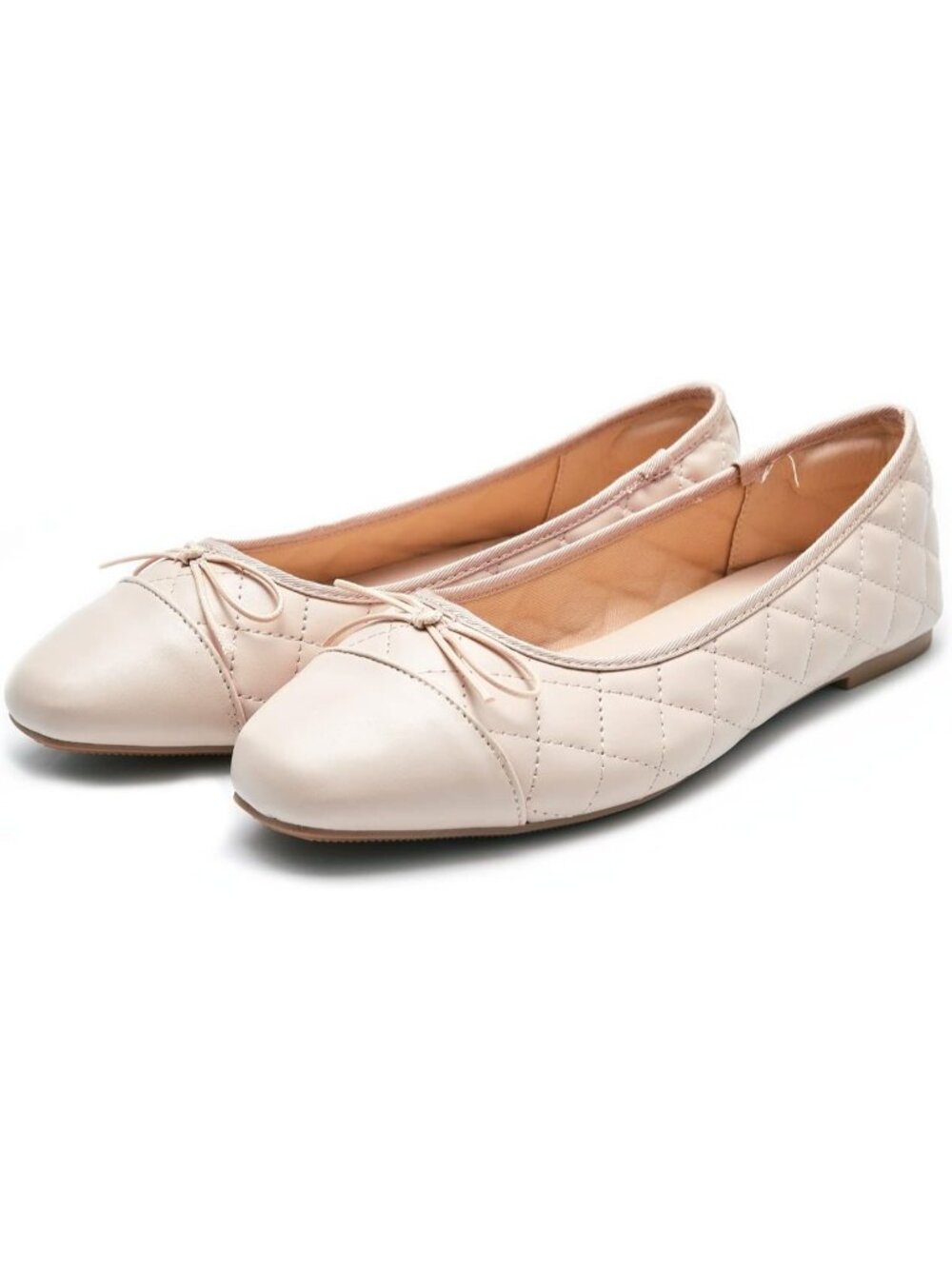 Women's B Beige Comfortable Bow Round Toe Ballet Flats Dressy Shoes Synthetic